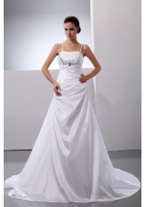 Spaghetti Straps Wedding Gown Dress Taffeta Beading