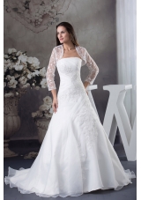 A-line Appliques White Jacket Brush Train Wedding Dress