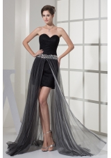 Beading Sweetheart High-low Black Prom Dress