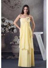 Hand Made Flowers Yellow Empire long Straps Chiffon Prom Dress