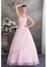 Pincess Sweetheart Baby Pink Organza Appliques Prom Dress