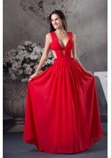 Sexy Column long Ruching Straps Prom Dress in Red