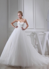 Appliques With Lace Sweetheart Ball Gown Chapel Train Wedding Dress