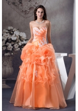 Hand Made Flowers With Appliques Sweetheart A-line Prom dress