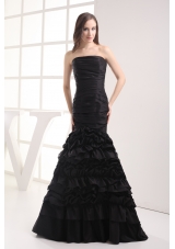 Mermaid Strapless Black Ruching Taffeta Prom Dress