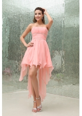 Strapless Asymmetrical Baby Pink Beading Prom Dress