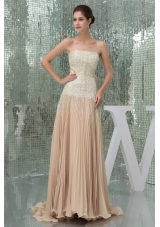 Champagne Strapless Sequins Empire Prom Dress With Brush Train