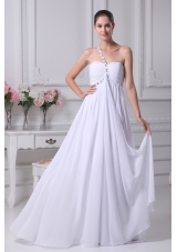 One Shoulder Beading Ruching Empire Long Prom Dress