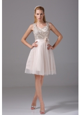 Princess Square Sash Tulle Sequins Prom Dress