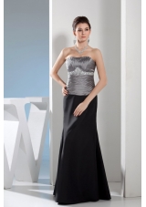 Rhinestone Column Strapless Long Black and Silver Mother of the Bride Dress