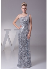 Sequin One Shoulder Column Floor-length Prom Dress