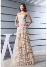 A-Line Strapless Ruffled Layers long 2013 Prom Dress in Champagne