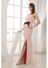 Pink Empire Belt and Ruching Strapless long 2013 Prom Dress