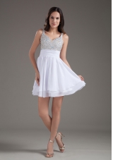 Perfect A-Line Straps 2013 Short White Prom Dress with Beading