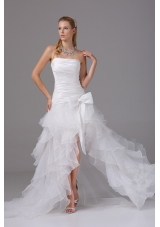 2013 Strapless Ruching and Ruffles High-low Prom Dress with Organza