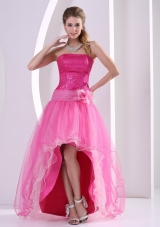 High-low Hot Pink Seqinces Decorate Prom Celebrity Dress
