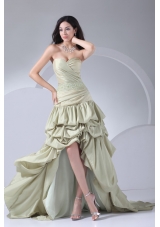 High-low Pike-ups Sweetheart Beaded Yellow Green Prom Gown