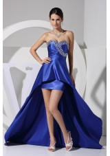 Royal Blue Beaded and Sequined Asymmetrical Sweetheart Prom Gown