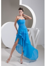 Ruche Beading and Sash Back Covered Prom Dresses with Asymmetrical Edge