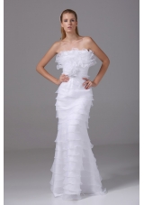Column Strapless Ruffled Layers and Hand Made Flower Wedding Dresses