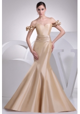 Champagne Off The Shoulder Mermaid Wedding Dress with Ruching in 2013