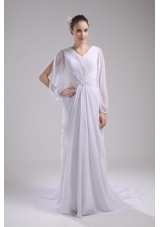 Empire V-neck long Sleeves Chiffon Wedding Dress in Spring