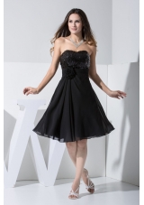 Handle Flowers and Paillettes Decorated Sweetheart Black Prom Dresses