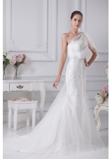 One Shoulder Sash Mermaid Wedding Dress with Tulle in 2013