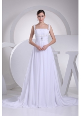 A-line Straps Ruching and Beading Bridal Dress with Chapel Train