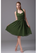 Brand New A-line Halter Top Ruched Dark Green Prom Dress