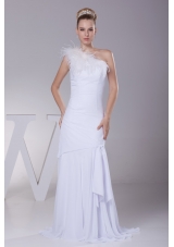 Luxurious Column One Shoulder Feather Chiffon Bridal Gowns