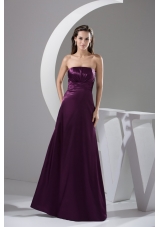 Ruffled and Ruhced Strapless Bodice Full Length Prom Gowns in Purple
