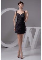Beading and Ruching Decorated Column Black Prom Dresses