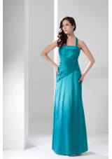 Ruching Halter Top Column Ankle-length Prom Dresses in Turquoise