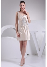 New Style Satin Short Ivory Prom Dress with Beading One Shoulder