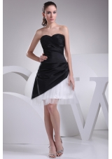Organza Taffeta Sweetheart Ruched Black and White Prom Dresses