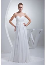 Empire Court Train Sweetheart Bridal Dresses with Diamonds and Ruching