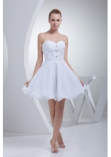 Mini-length Bridal Dresses with Beade Waist and Ruched Sweetheart Neckline