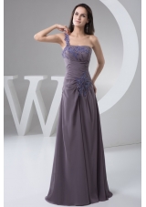 One Shoulder Empire Floor-length Ruched Appliques Prom Dress