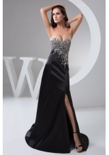 Beading and High Slit Decorate Black Brush Prom Holiday Dress