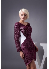Burgundy Mini-length Prom Dresses with V-neck and Long Sleeves