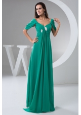 Exquisite Turquoise Floor-length Ruched Column Prom Dress