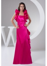 Outstanding Hot Pink loor-length Flounced Halter Top Prom Dress