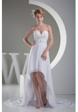 Sexy Sweetheart High-low Beaded Ruched White Wedding Dress