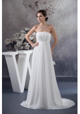Simple Style Pure Brush Train Ruched Wedding Dresses in White