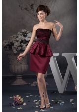2013 Beaded Mini-length Prom Celebrity Dress in Wine Red