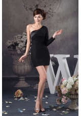 Asymmetrical Mini-length Black Prom Evening Dress with Side Zipper 133.66