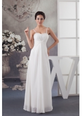 Column Spaghetti Straps White Wedding Dress with Ruche and Beading