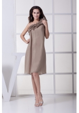 Empire Champagne Prom Dress with Ruffled One Shoulder Neckline