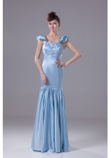 Mermaid Long Prom Dress with Beaded Embroidery and Ruffled Cap Sleeves